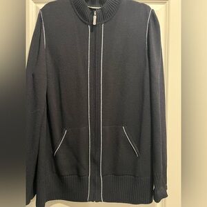 St John Sport Classic Black Zip-Up Sweater with Light Blue Accents